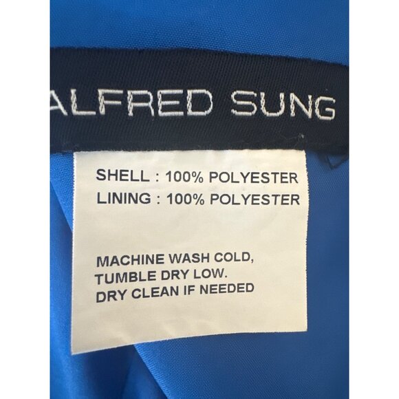 Alfred Sung Classic Blue 4R One-Shoulder Asymmetrical Gown Polyester Formal - Picture 4 of 16